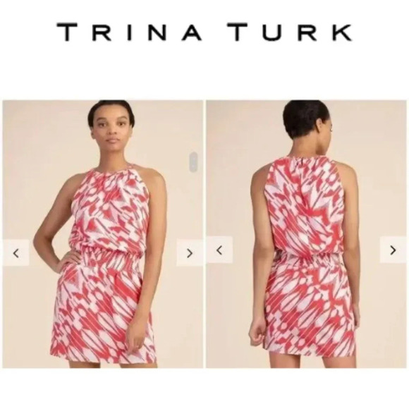 TRINA TURK ADANA CORAL & WHITE SUMMER COVERUP DRESS Size Medium Nwt - Picture 1 of 12
